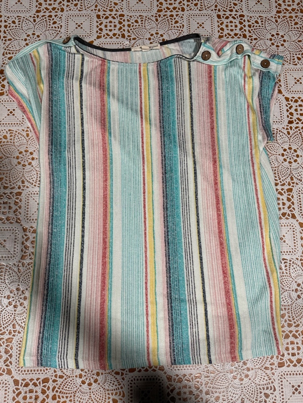 Striped Button-Shoulder Blouse in Mint Multi